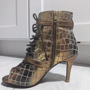 Burju Kylie Bronze Faux Crocodile Boot Dance Shoes Street sole Size 7